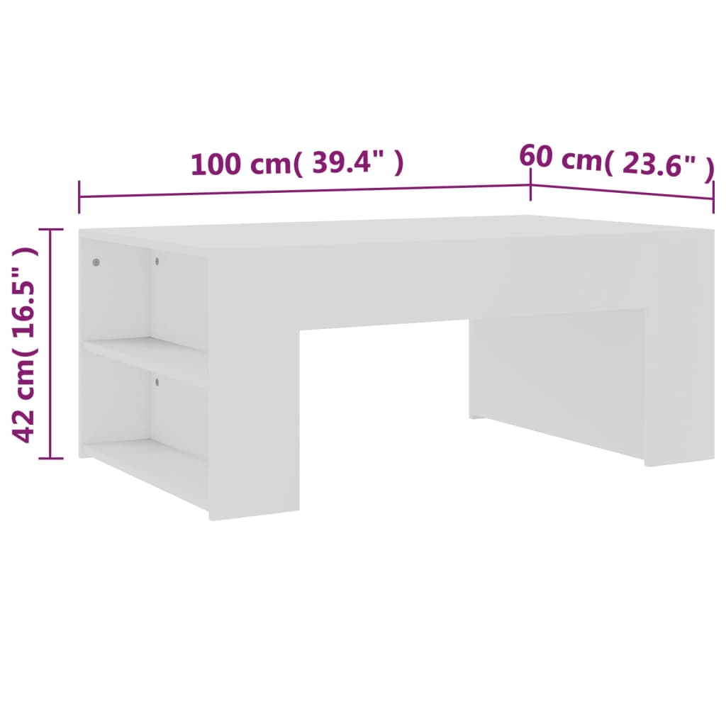 vidaXL Kavos staliukas, baltos spalvos, 100x60x42cm, MDP