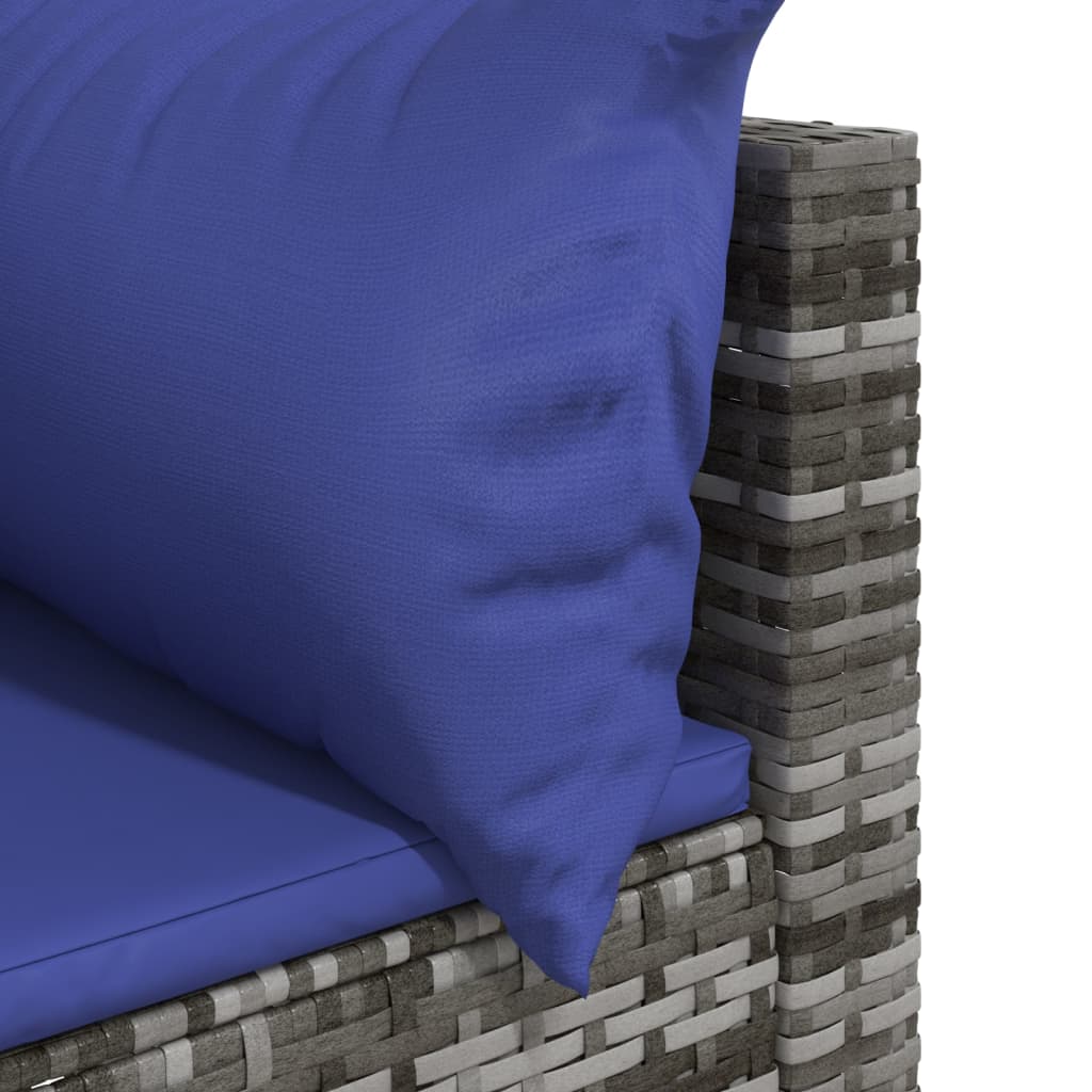 vidaXL Kampinė sodo sofos dalis su pagalvėlėmis, pilka, poliratanas