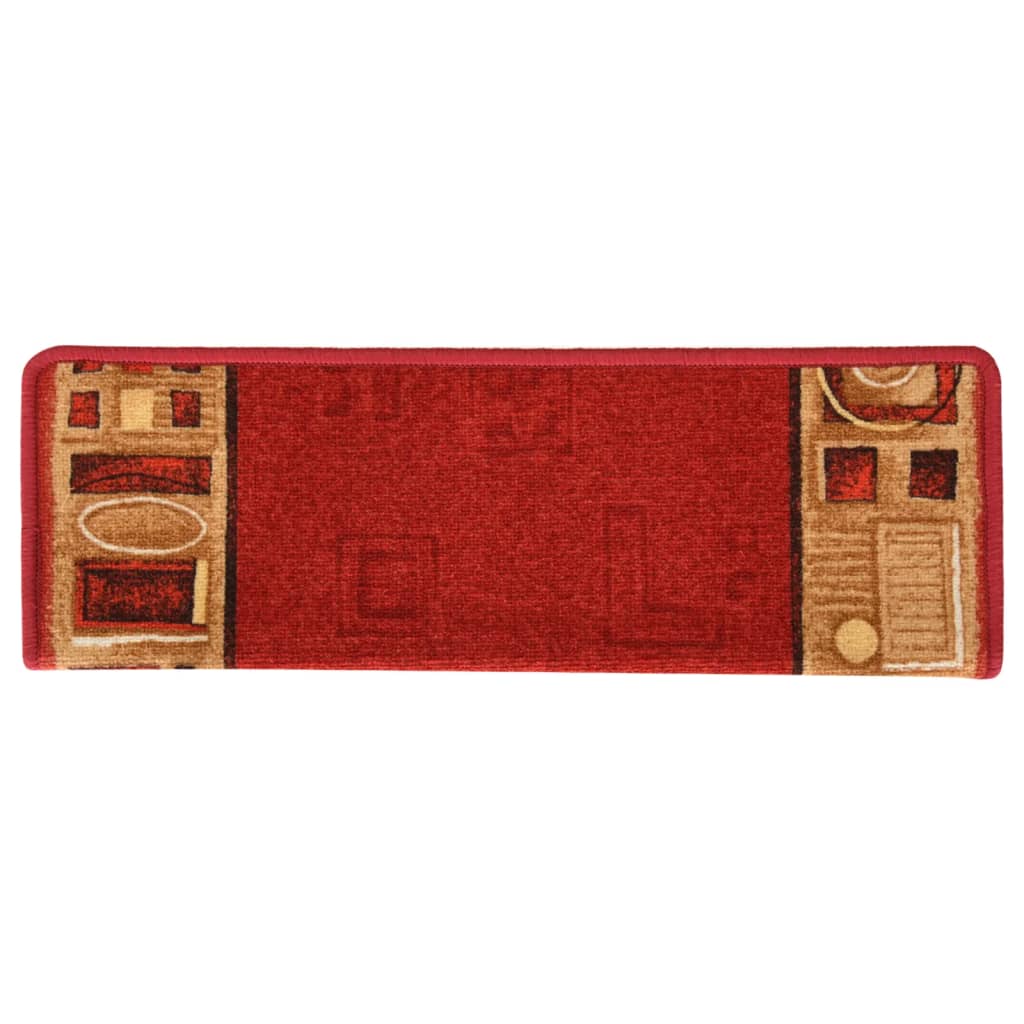 vidaXL Lipnūs laiptų kilimėliai, 15vnt., raudonos spalvos, 65x21x4cm