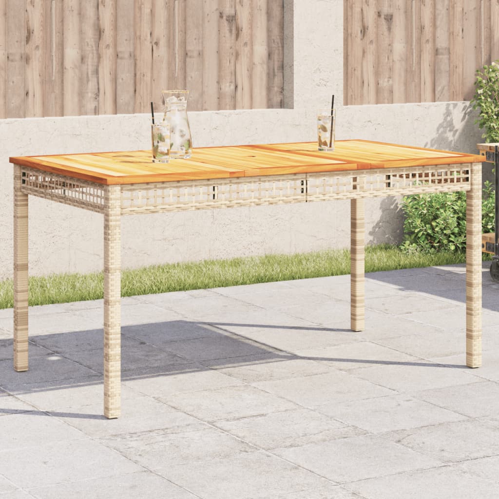 vidaXL Sodo stalas, smėlio, 140x80x75cm, poliratanas/akacijos mediena