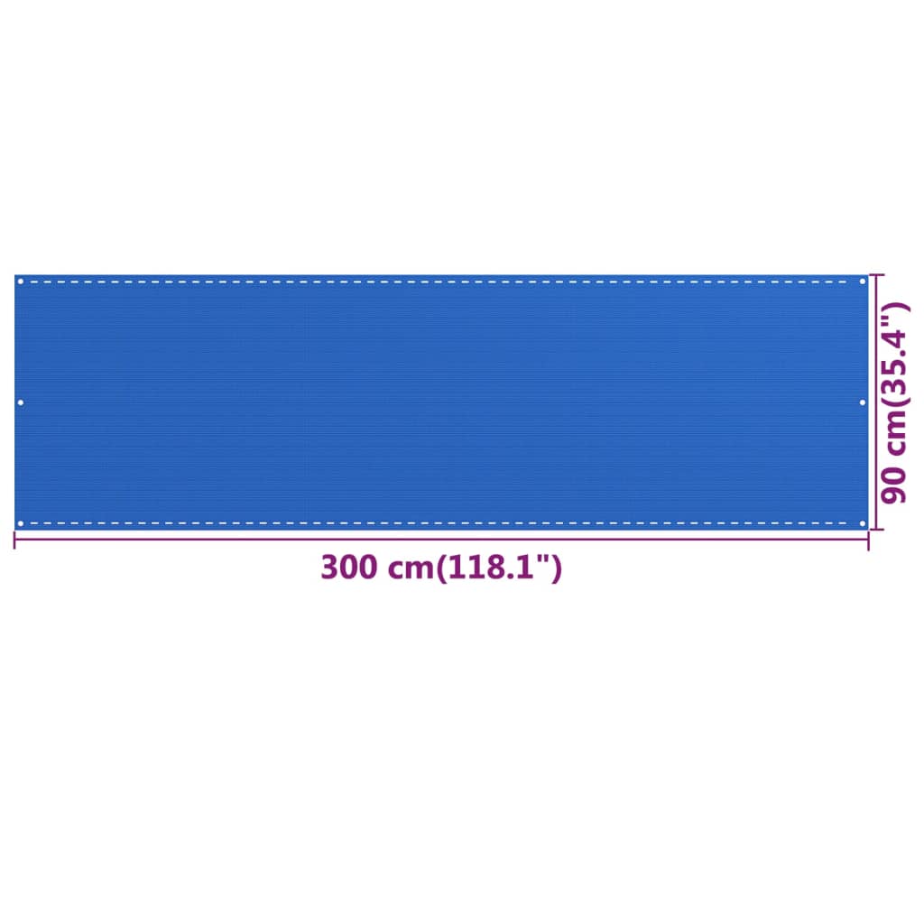 vidaXL Balkono pertvara, mėlynos spalvos, 90x300cm, HDPE