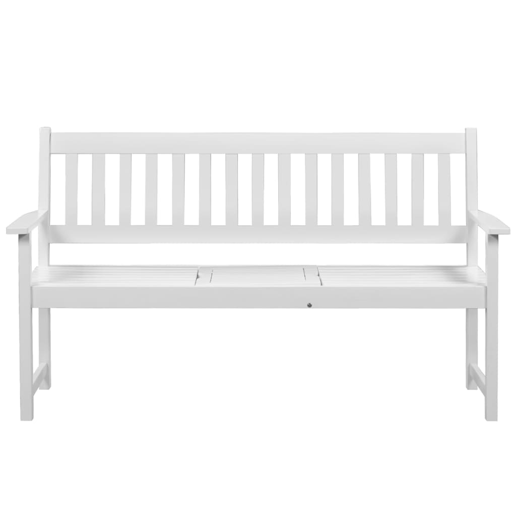 vidaXL Sodo suoliukas su pakeliamu staliuku, 158 cm, akacija, baltas
