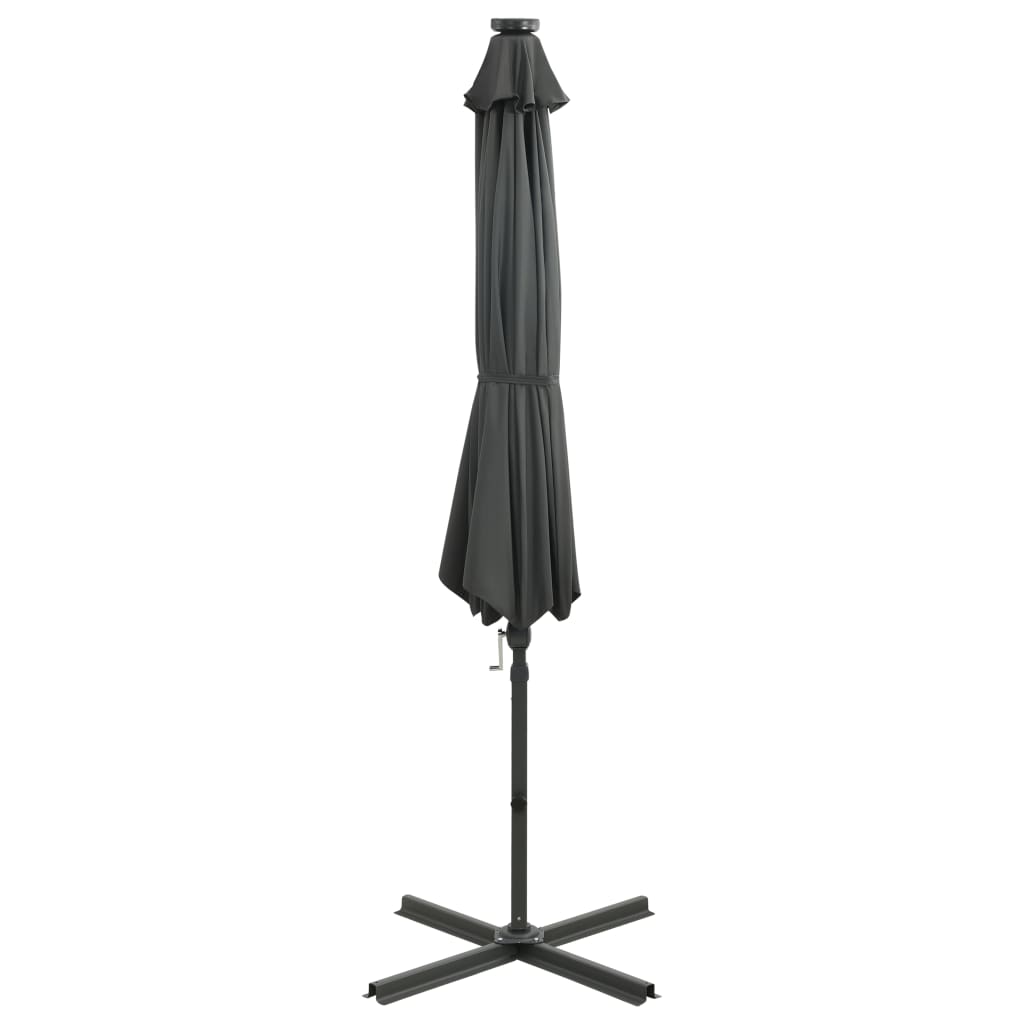 vidaXL Gembinis skėtis su stulpu ir LED lemputėmis, antracito, 300cm