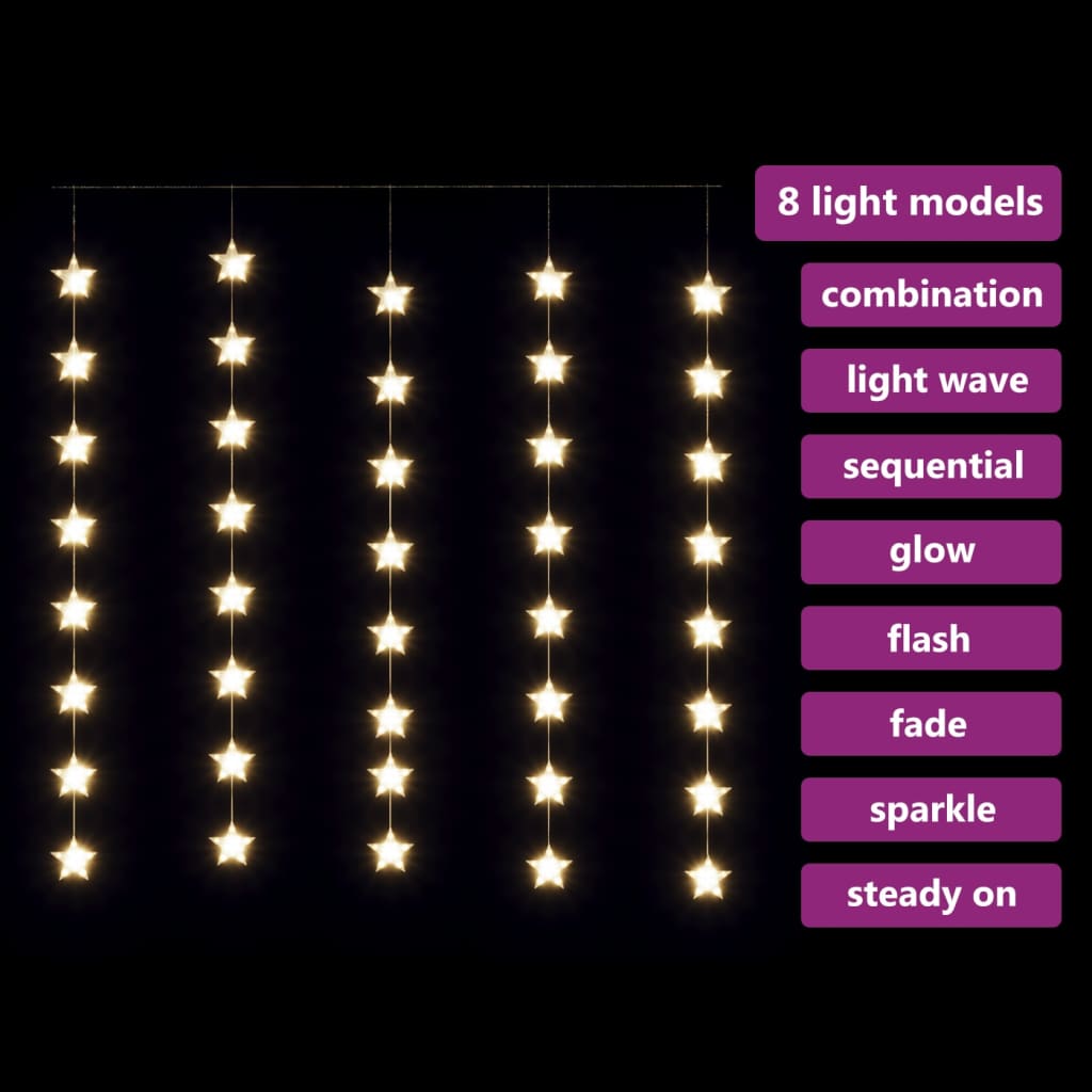 vidaXL LED žvaigždžių užuolaida, 200 šiltų baltų LED lempučių