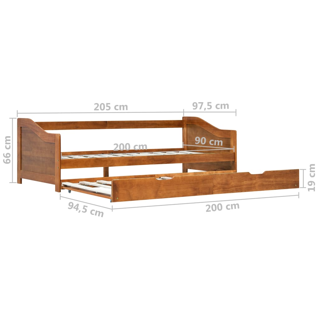 vidaXL Ištraukiamos sofos-lovos rėmas, rudas, 90x200cm, mediena