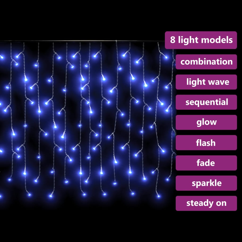 vidaXL LED girlianda varvekliai, 10m, 400 mėlynų LED, 8 funkcijos