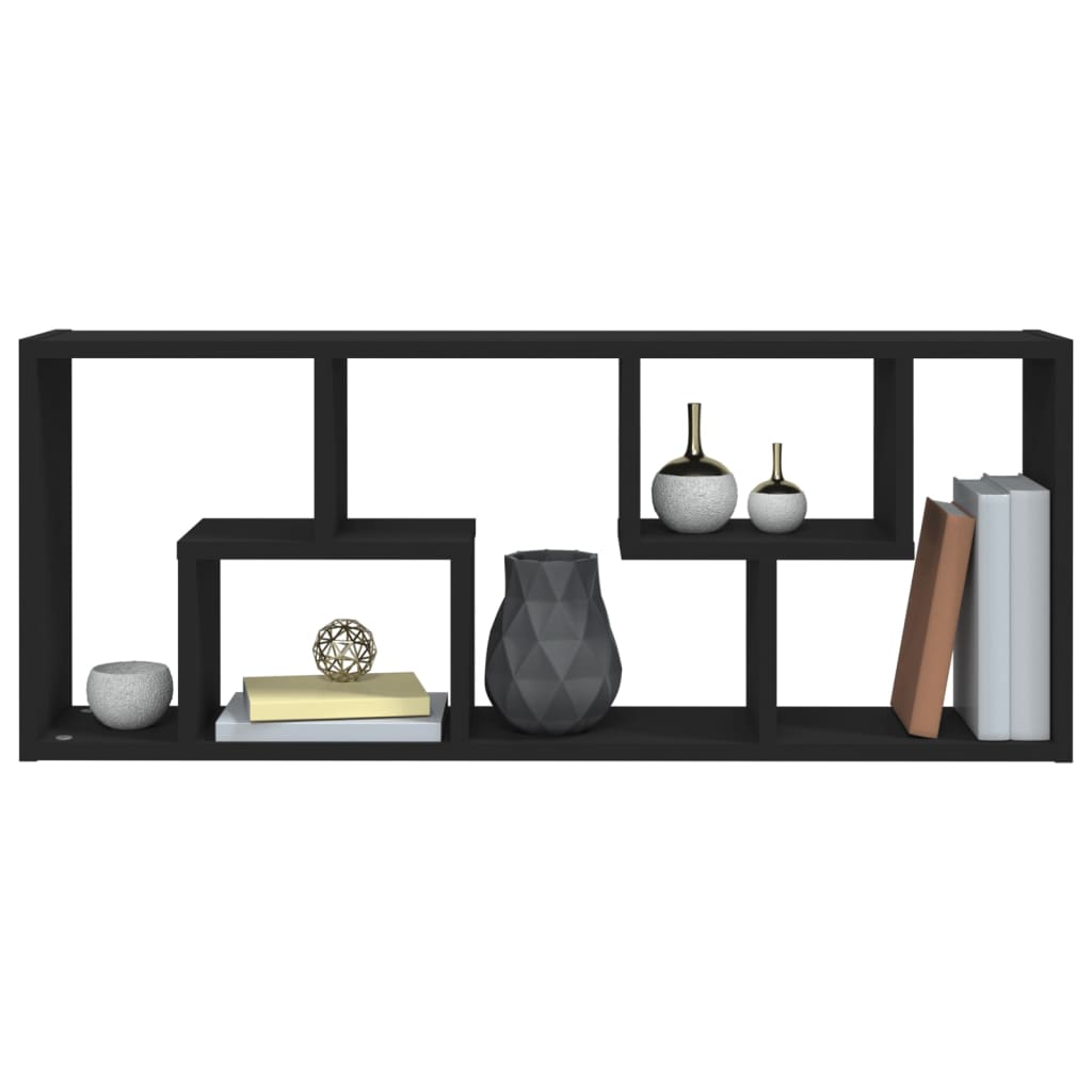 vidaXL Sieninė lentyna, juodos spalvos, 36x16x90cm, MDP