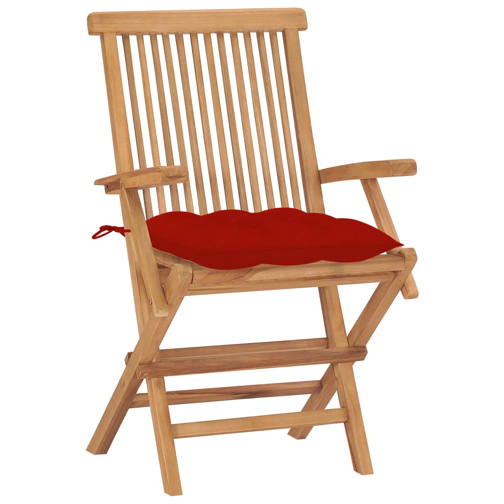 vidaXL Sodo kėdės su raudonomis pagalvėlėmis, 8vnt., tikmedžio masyvas