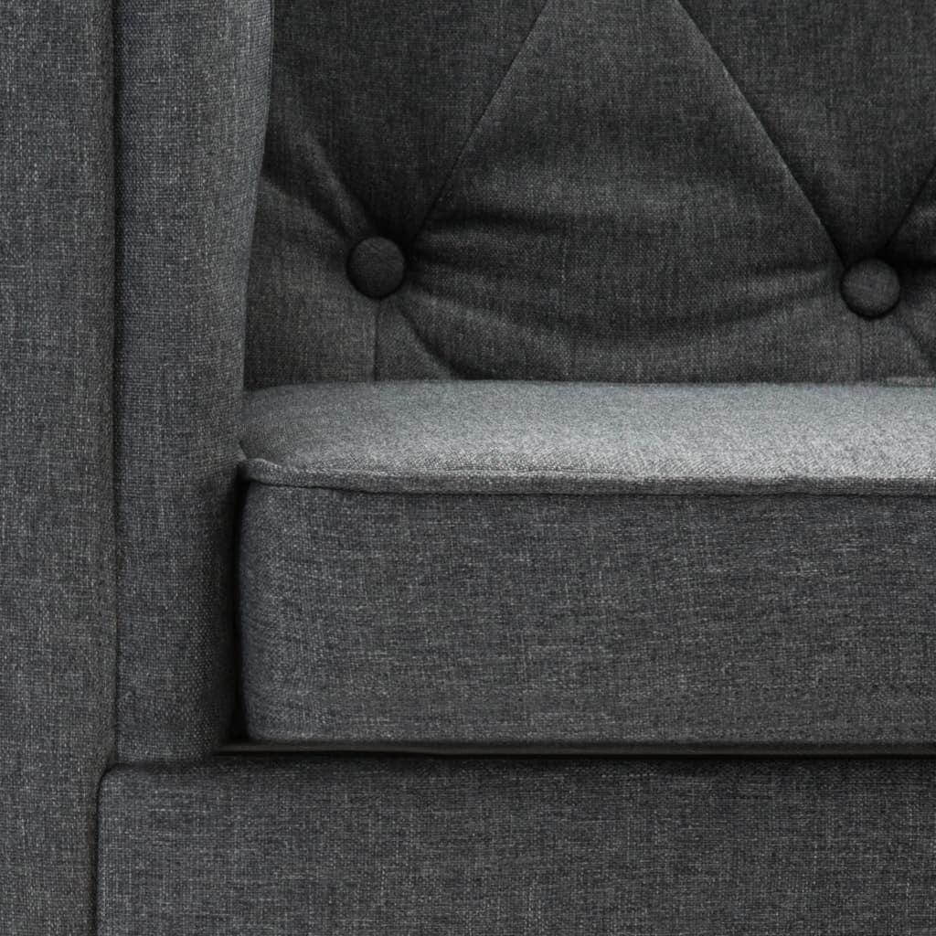 vidaXL Trivietė Chersterfield sofa, tamsiai pilka, audinys