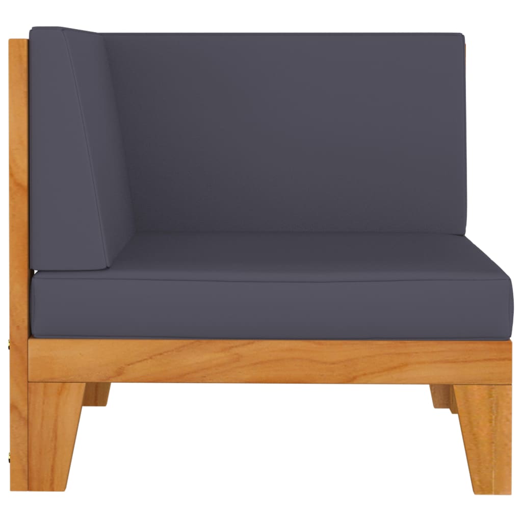 vidaXL Modulinė kampinė sofa su tamsiai pilkomis pagalvėlėmis, akacija