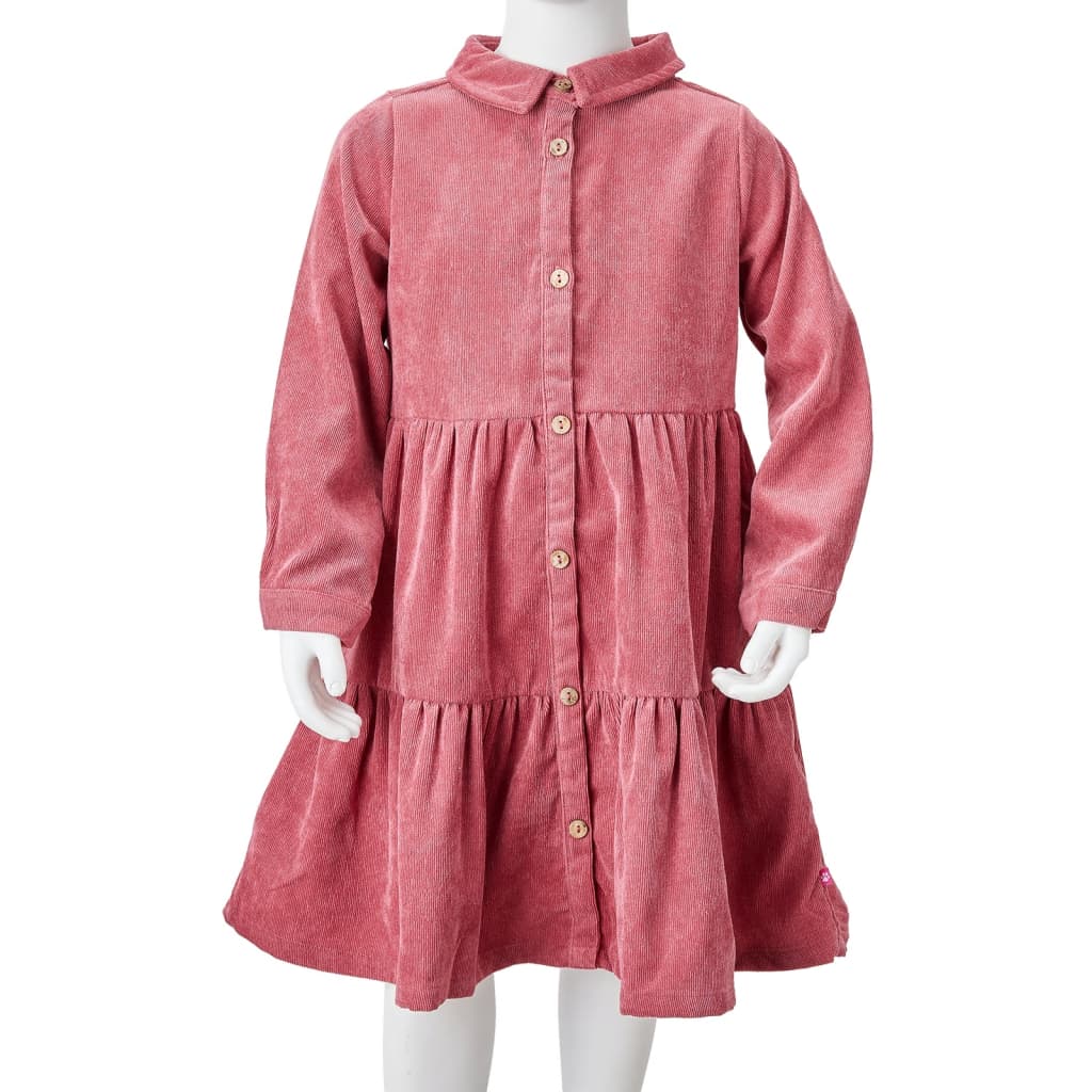 Vaikiška suknelė ilgomis rankovėmis, sendinta rožinė, velvetas