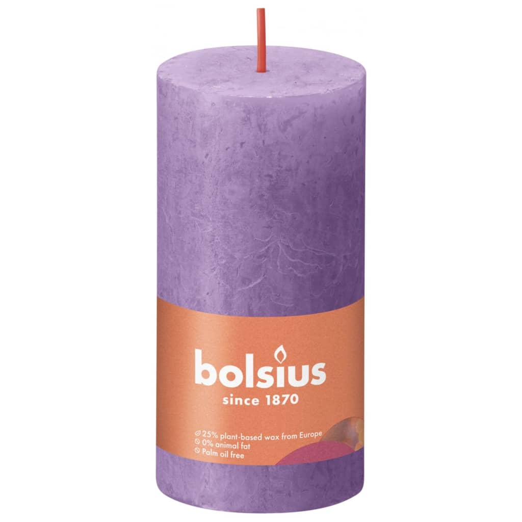 Bolsius Žvakės Shine, 8vnt., violetinės, 100x50mm, cilindro formos