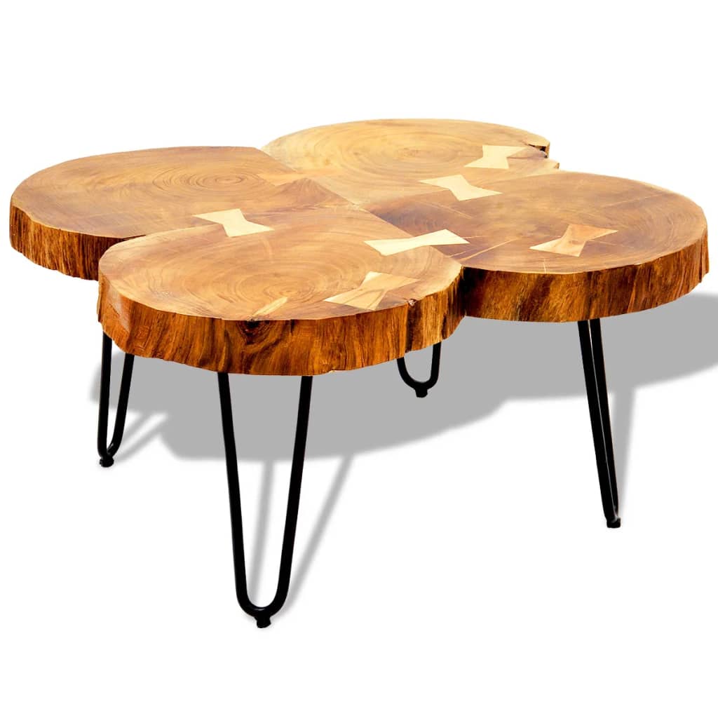 vidaXL Kavos staliukas, 35 cm, 4 kamienai, masyvi akacijos mediena