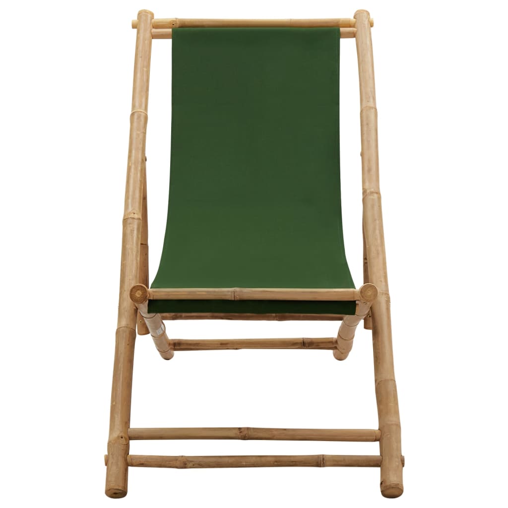 vidaXL Terasos kėdė, žalios spalvos, bambukas ir drobė