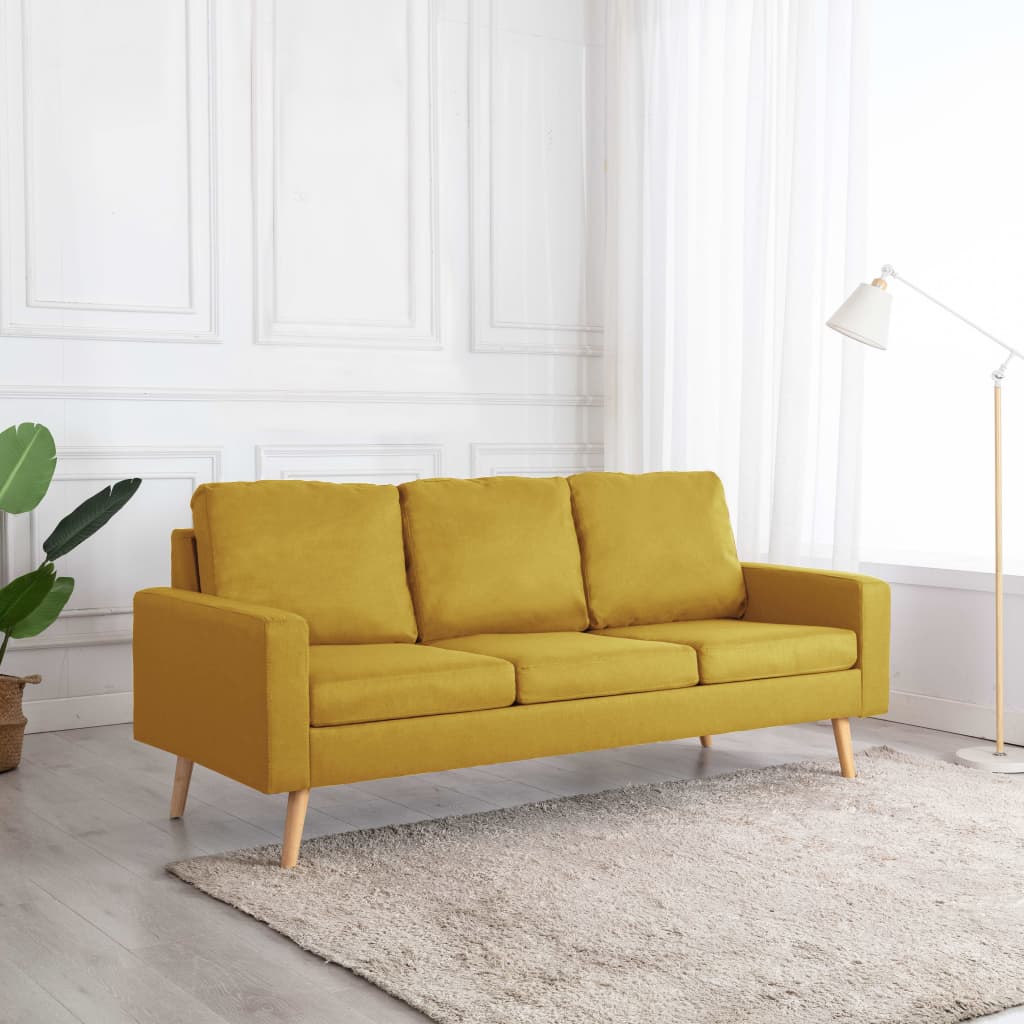vidaXL Trivietė sofa, geltonos spalvos, audinys