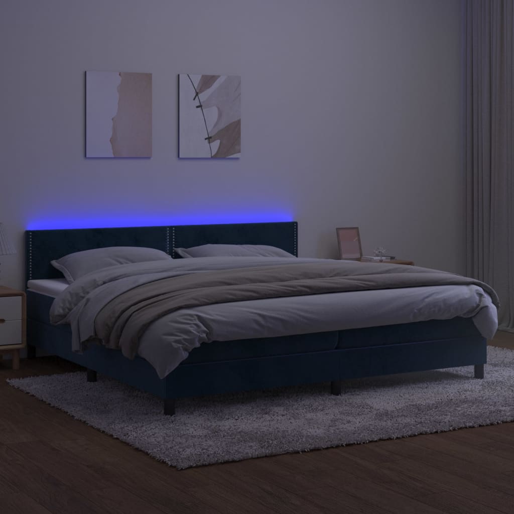 vidaXL Lova su spyruoklėmis/čiužiniu/LED, mėlyna, 200x200cm, aksomas