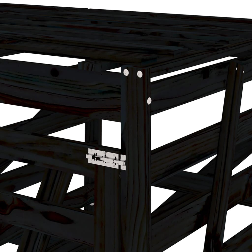 vidaXL Dviguba konteinerių pastogė, juoda, pušies medienos masyvas