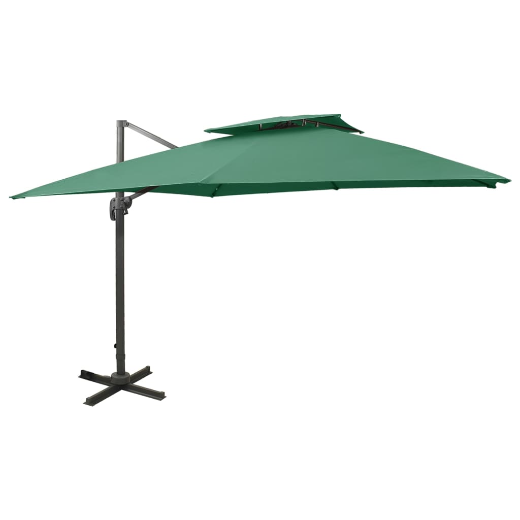 vidaXL Gembinis skėtis su dvigubu viršumi, žalios spalvos, 300x300cm