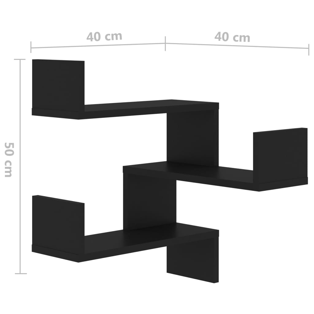 vidaXL Sieninė kampinė lentyna, juoda, 40x40x50cm, MDP