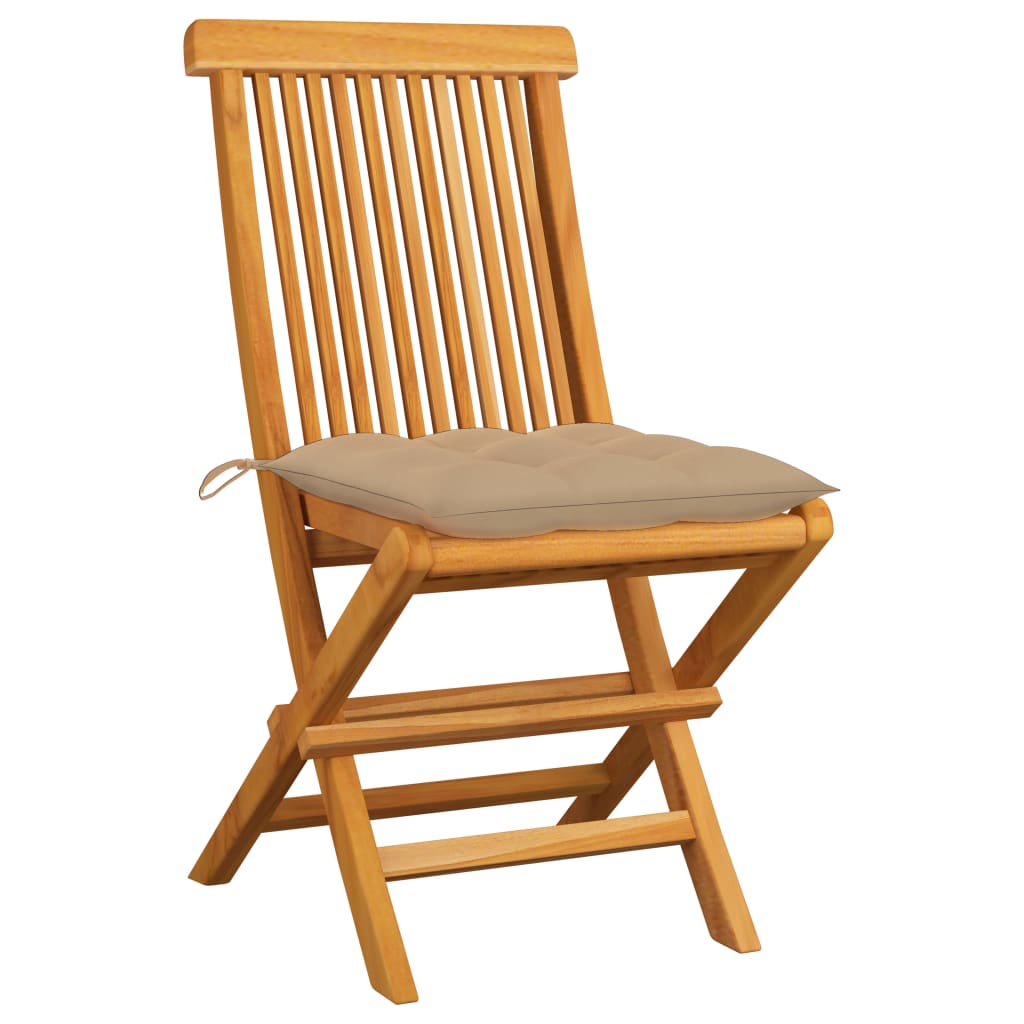 vidaXL Sodo kėdės su smėlio spalvos pagalvėlėmis, 2vnt., tikmedis