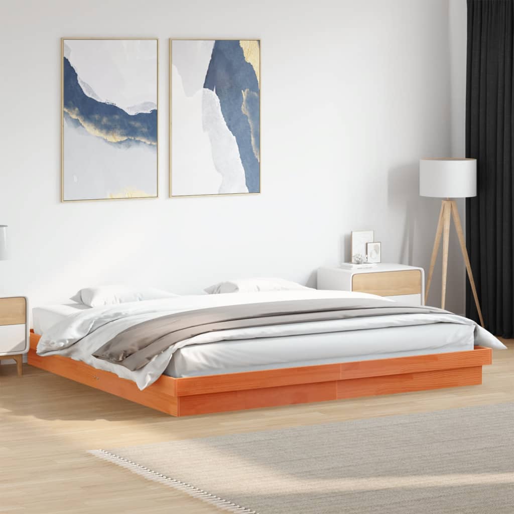 vidaXL LED lovos rėmas, vaško rudas, 180x200cm, pušies masyvas