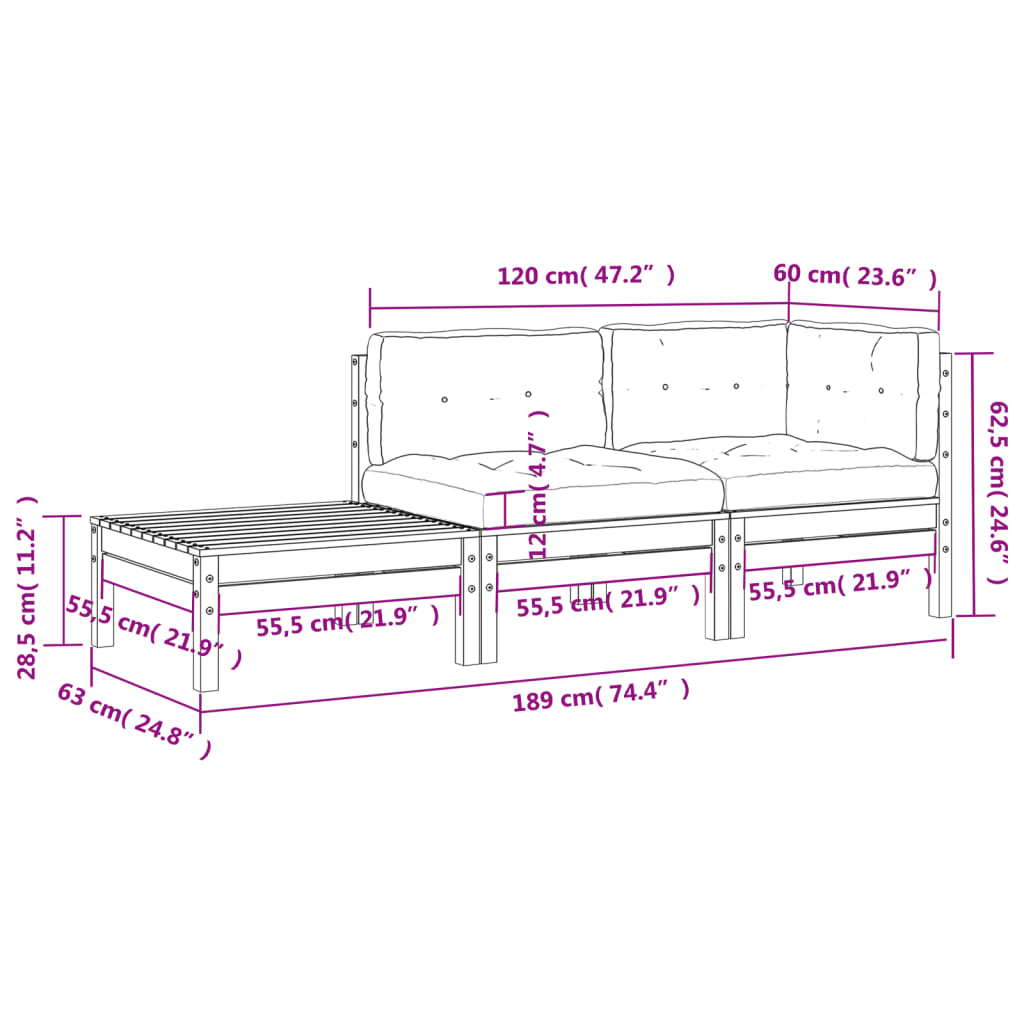vidaXL Sodo sofa su pagalvėlėmis ir pakoja, douglas eglės masyvas