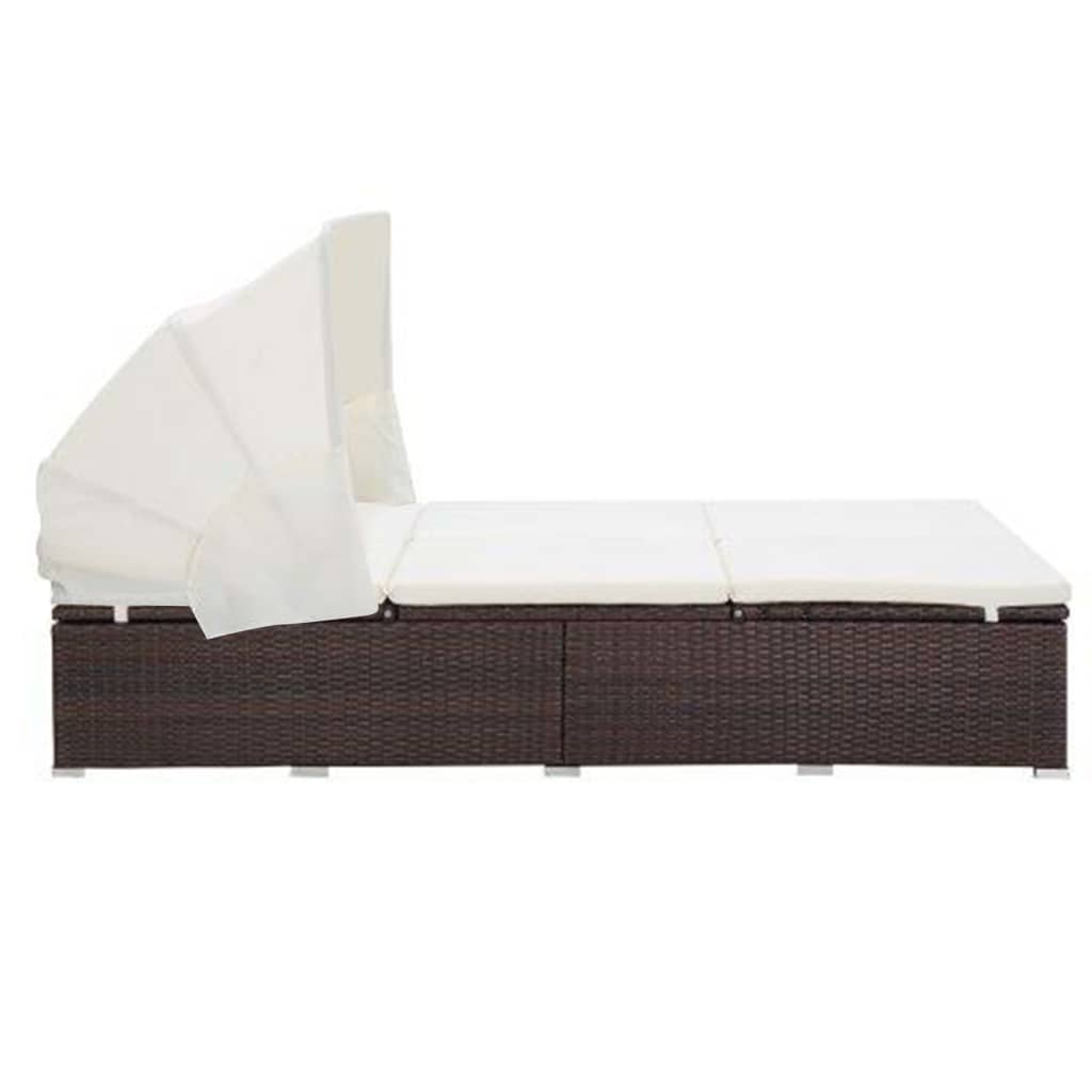 vidaXL Dvivietis saulės gultas su čiužinuku, rudas, poliratanas