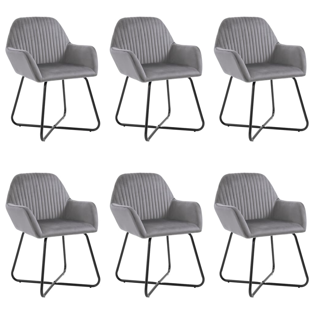 vidaXL Valgomojo kėdės, 6vnt., pilkos spalvos, aksomas
