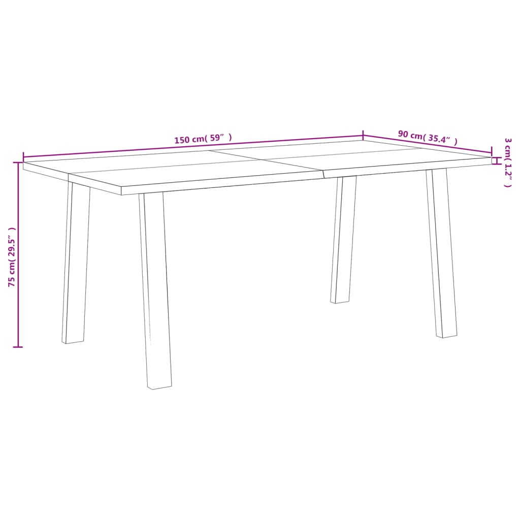 vidaXL Valgomojo stalas, 150x90x75cm, akacijos medienos masyvas