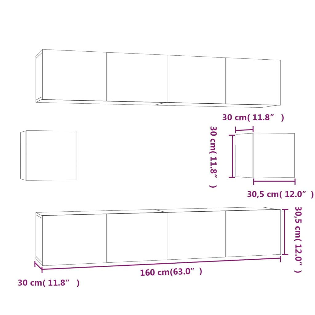 vidaXL Televizoriaus spintelių komplektas, 6 dalių, baltas, mediena