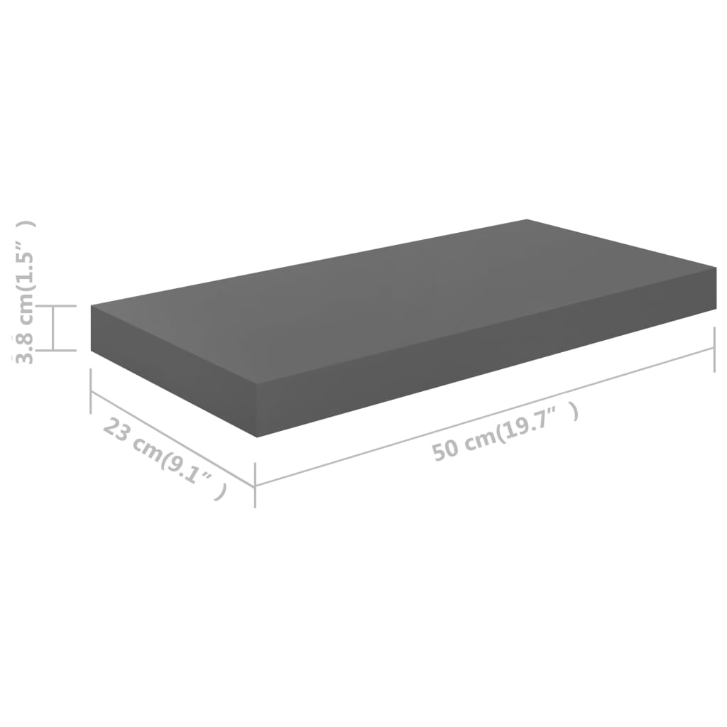 vidaXL Pakabinamos sieninės lentynos, 2vnt., pilkos, 50x23x3,8cm, MDF