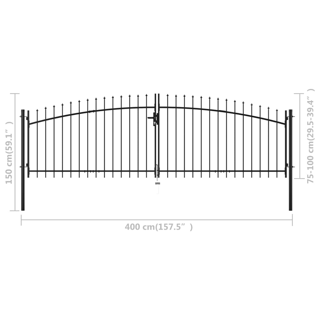 vidaXL Dvigubi vartai su iečių viršugaliais, 400x150cm