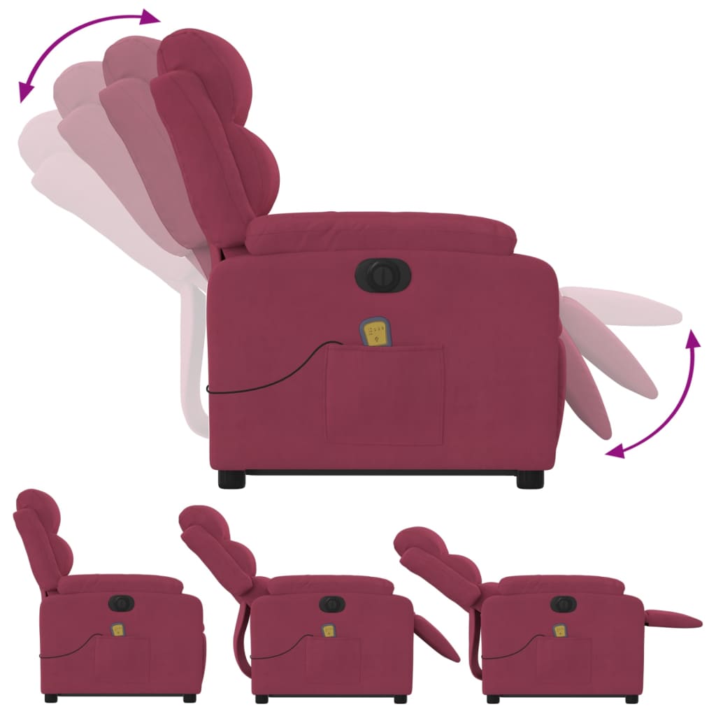 vidaXL Elektrinis atsistojantis masažinis krėslas, vyno, aksomas