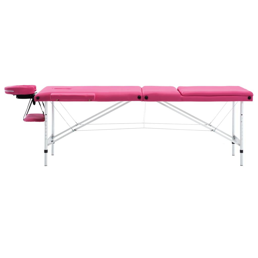 vidaXL Sulankstomas masažo stalas, rožinės spalvos, aliuminis, 3 zonų