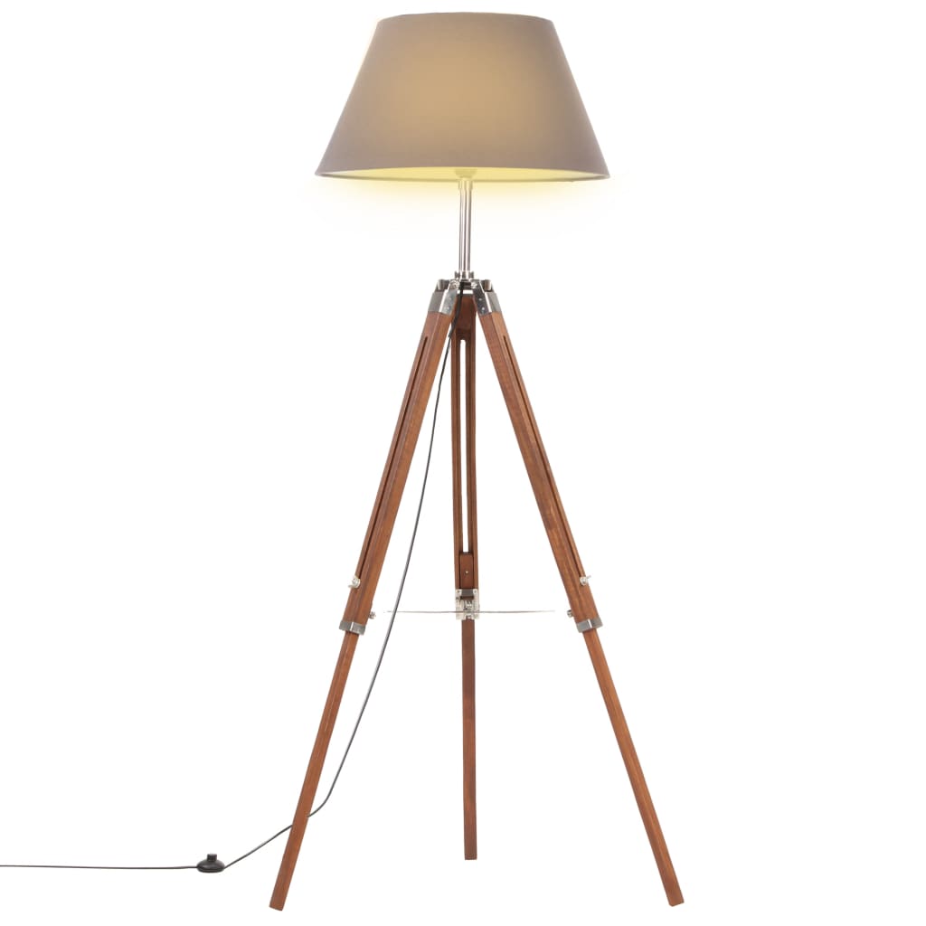 vidaXL Trikojis šviestuvas, rudas ir pilkas, 141cm, tikmedžio masyvas