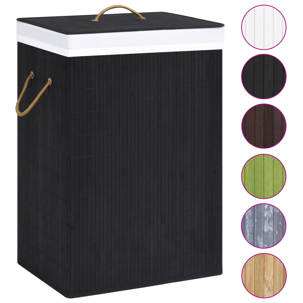 vidaXL Skalbinių krepšys su 2 skyriais, juodos spalvos, bambukas, 72l
