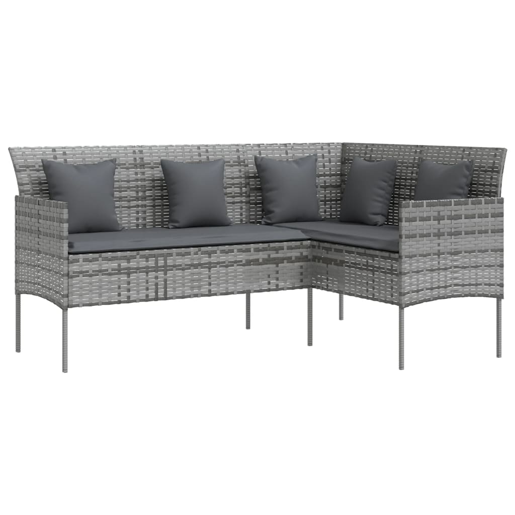 vidaXL Sofa su pagalvėlėmis, pilkos spalvos, poliratanas, L formos