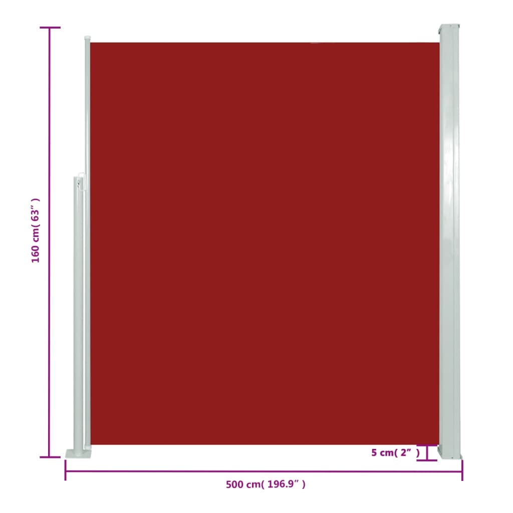 vidaXL Ištraukiama šoninė pertvara, raudonos spalvos, 160x500cm