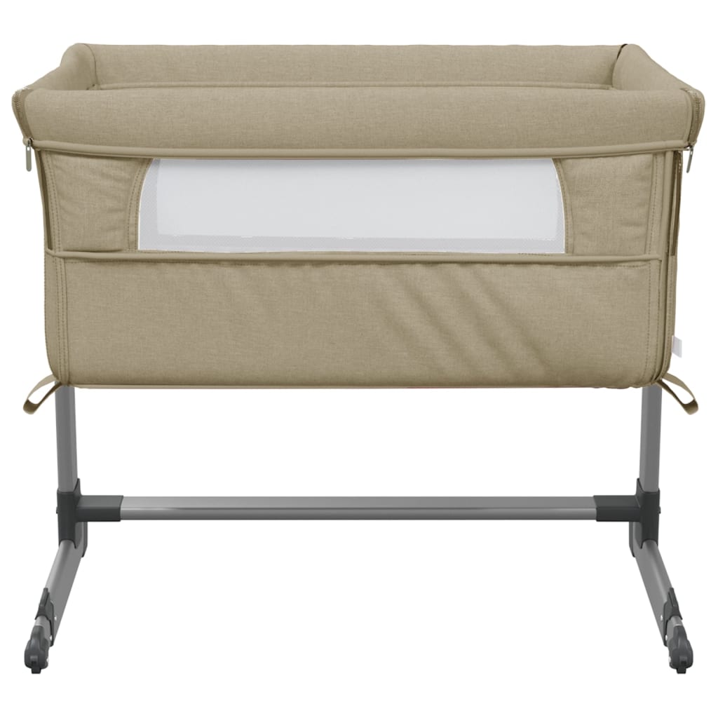 vidaXL Kūdikio lovytė su čiužiniu, taupe spalvos, lininis audinys