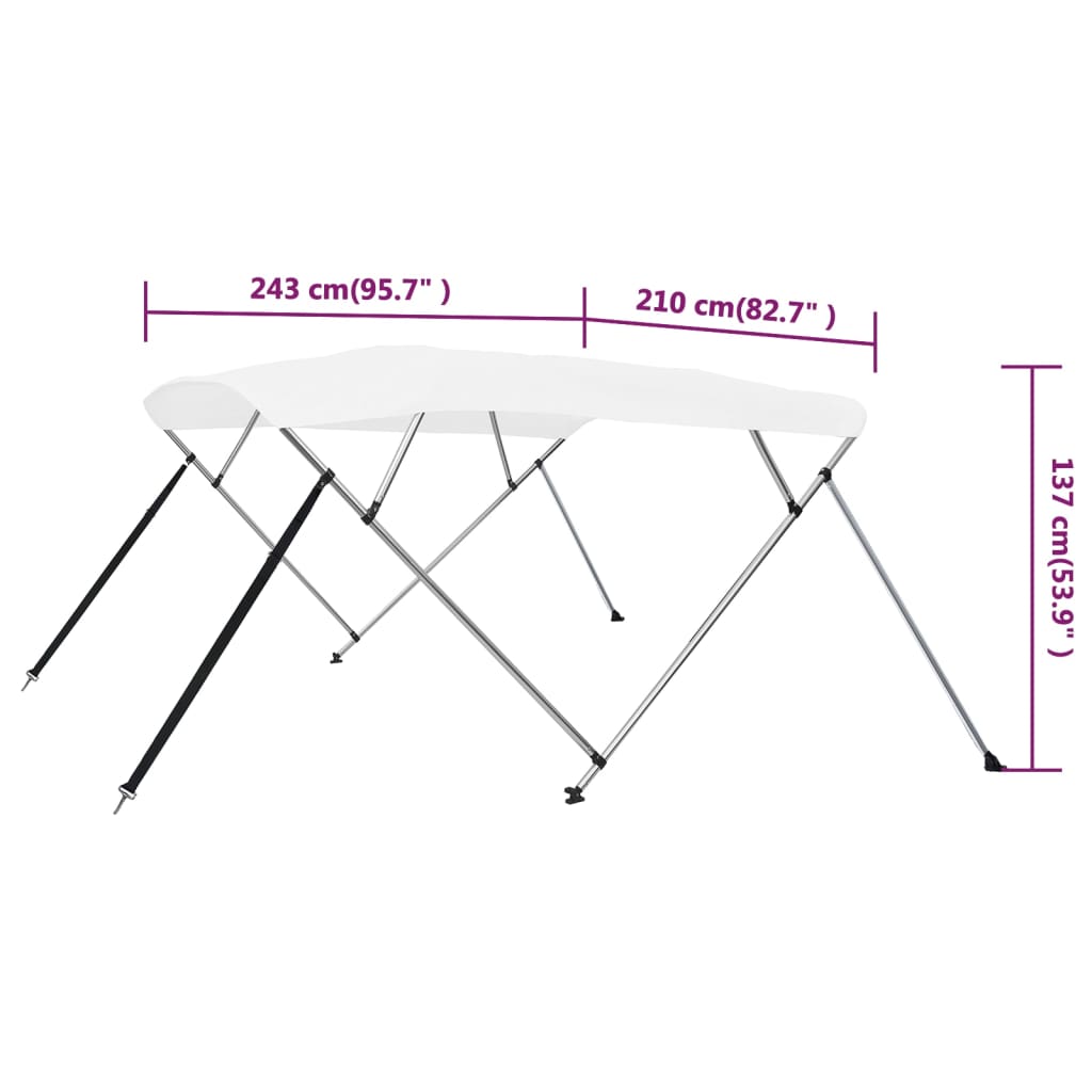 vidaXL Bimini viršaus stogelis, baltas, 243x210x137 cm, 4 lankų rėmas