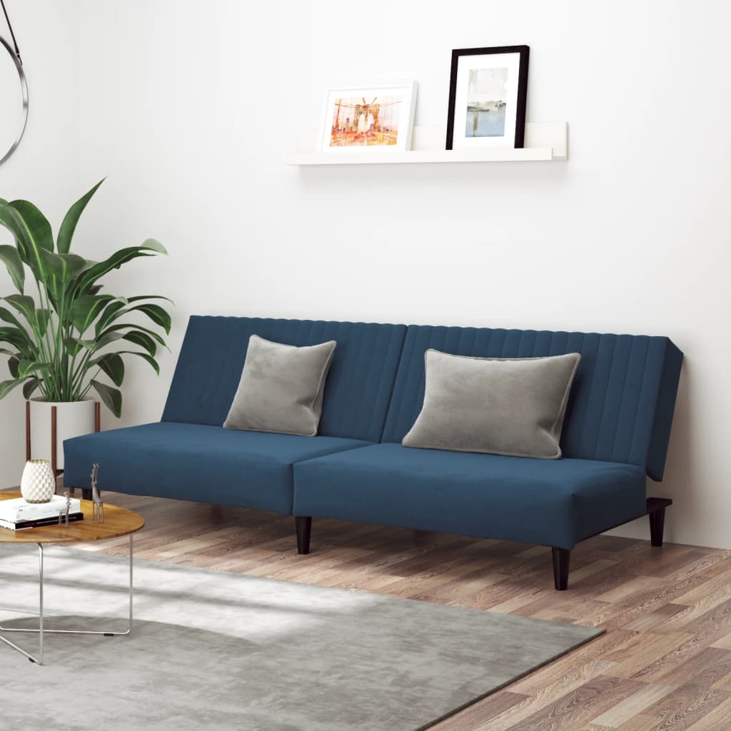 vidaXL Dvivietė sofa-lova, mėlynos spalvos, aksomas