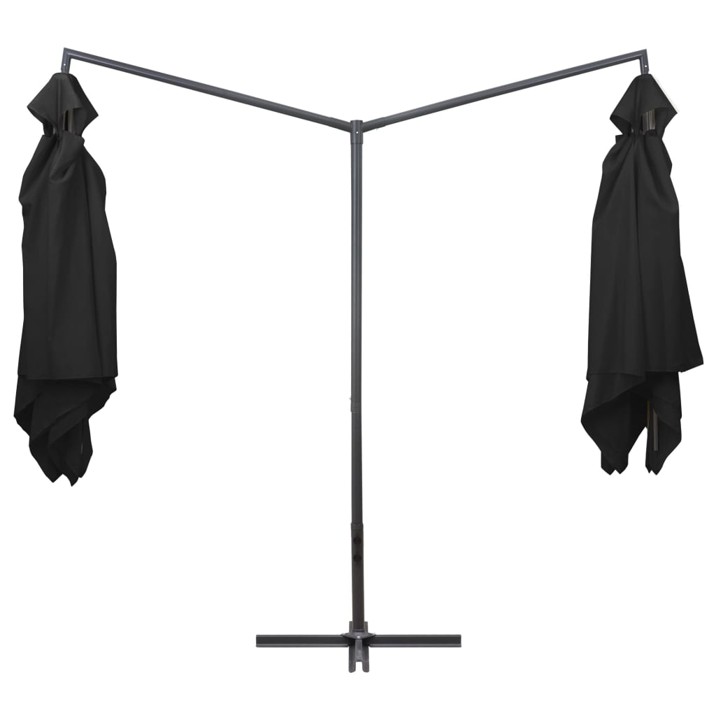vidaXL Dvigubas skėtis su plieniniu stulpu, juodos spalvos, 250x250cm