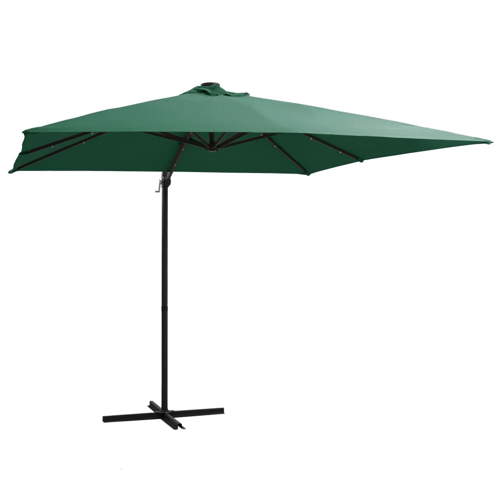 vidaXL Gembinis skėtis su LED/plieniniu stulpu, žalias, 250x250cm