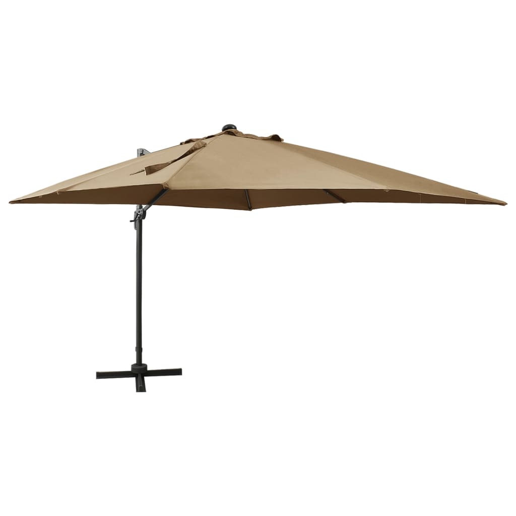 vidaXL Gembinis skėtis su stulpu ir LED lemputėmis, taupe, 300cm