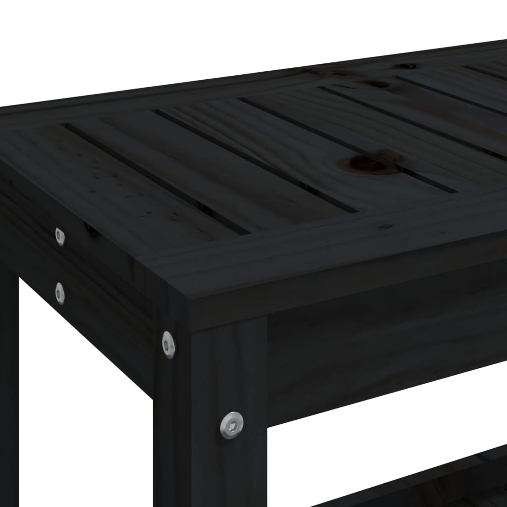 vidaXL Sodo suoliukas, juodas, 82,5x35x45cm, pušies medienos masyvas