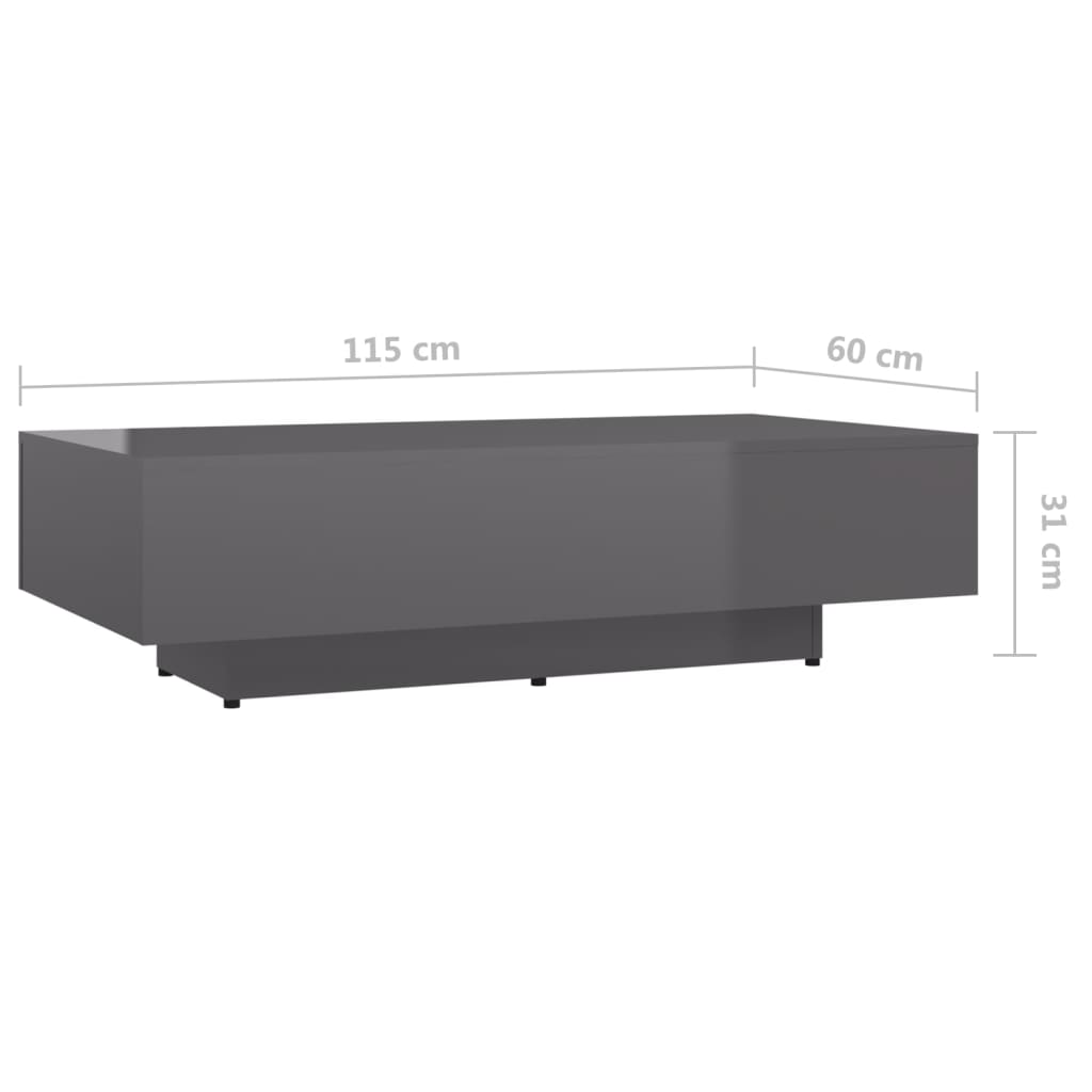 vidaXL Kavos staliukas, blizgi pilki, 115x60x31cm, MDP