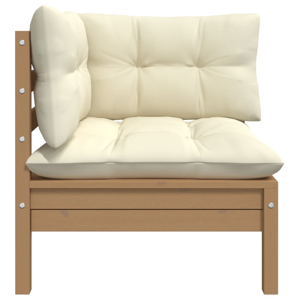 vidaXL Kampinė sodo sofa su pagalvėlėmis, medaus ruda, pušies masyvas