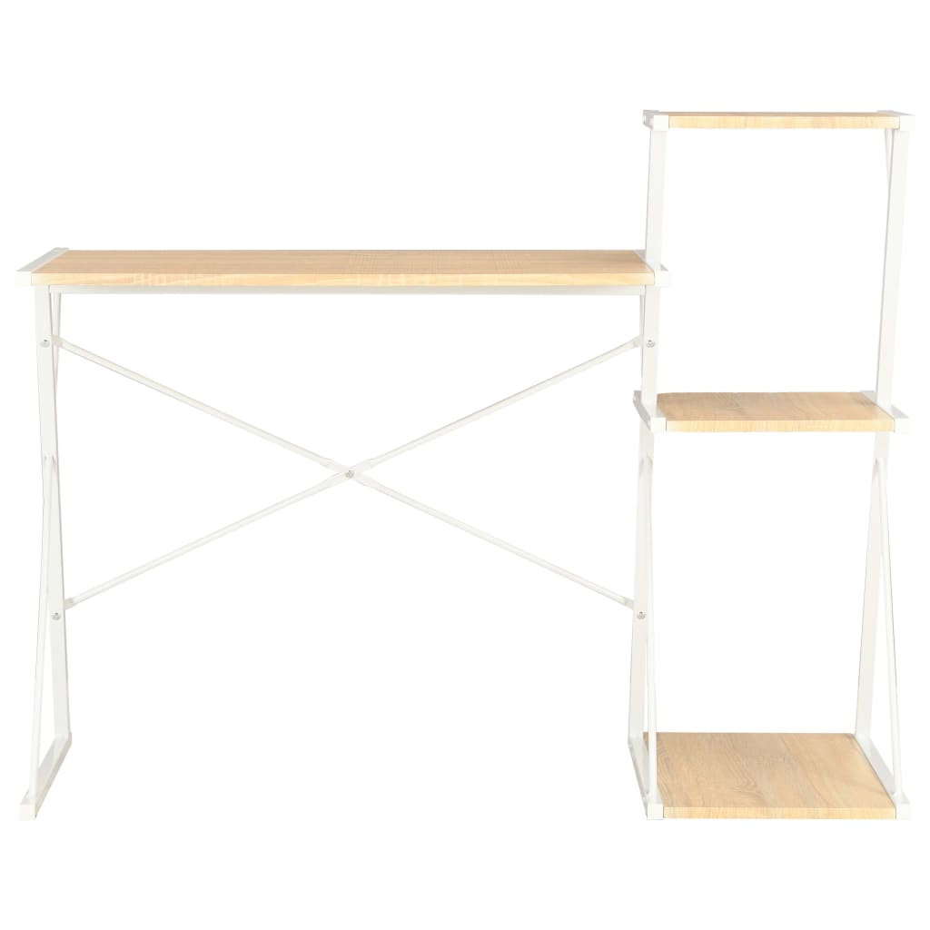 vidaXL Rašomasis stalas su lentyna, baltas ir ąžuolo, 116x50x93cm