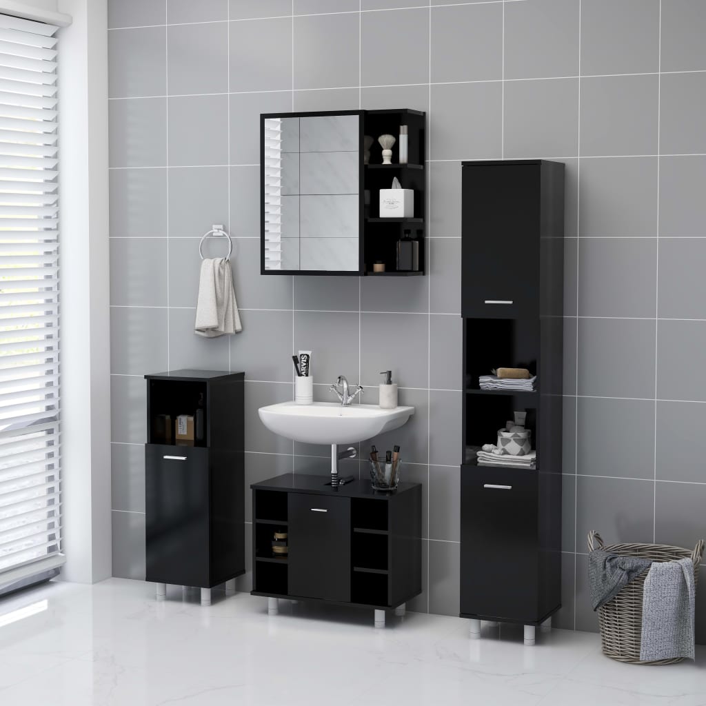 vidaXL Veidrodinė vonios kambario spintelė, juoda, 62,5x20,5x64cm, MDP