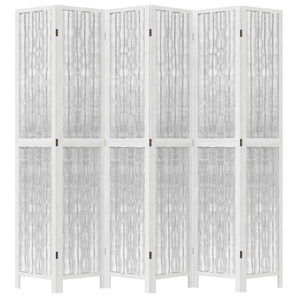 vidaXL Kambario pertvara, 6 segmentai, balta, paulovnijos mediena